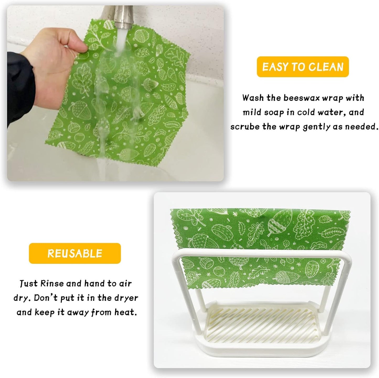 Organic Beeswax Reusable Food Wraps – 9 Pack (Flower Patterns)