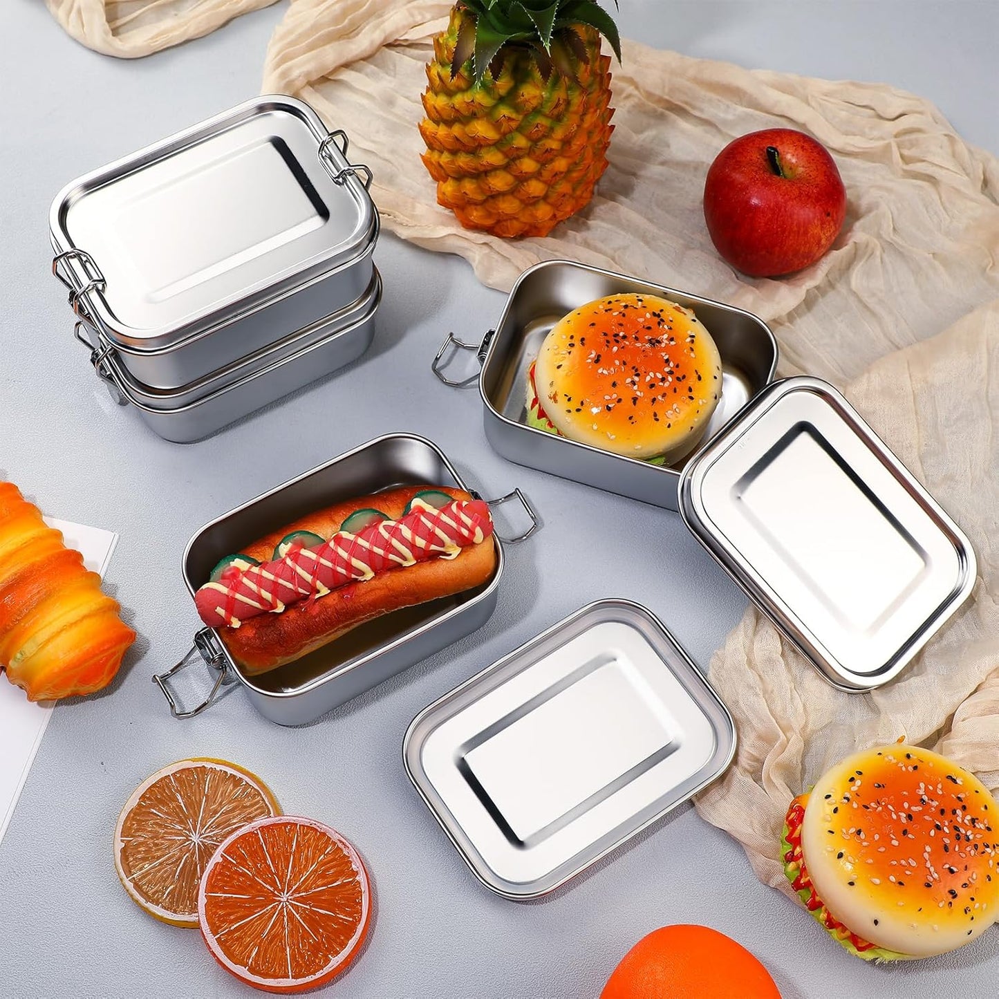 Umigy 4 Pcs Stainless Steel Food Containers | Metal Bento Lunch Box (550ml)