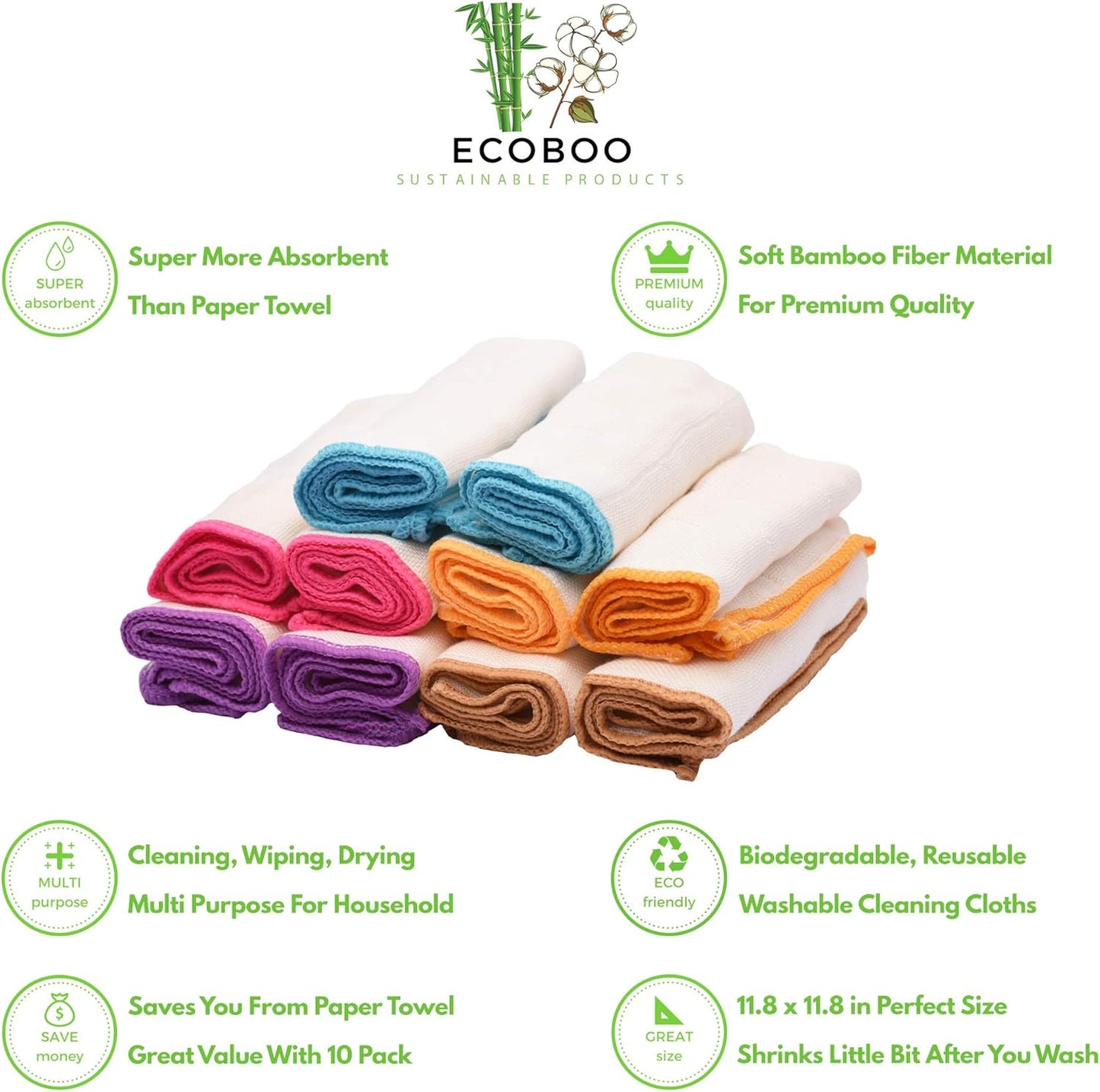 ECOBOO Reusable Bamboo Towels – Eco-Friendly Kitchen & Cleaning Cloths