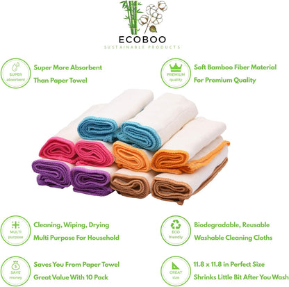 ECOBOO Reusable Bamboo Towels – Eco-Friendly Kitchen & Cleaning Cloths