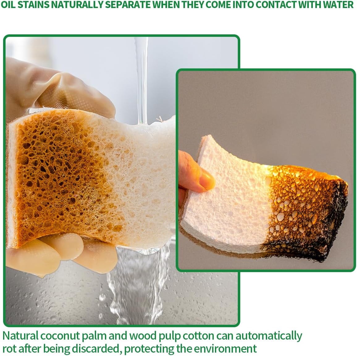 Sponges Kitchen Natural Dish Sponge Plant-Based Biodegradable Compostable Cellulose with Coconut Scrubber Sponge Non Scratch Eco Friendly Kitchen sponges for Kitchen Dishes（Pack of 12）