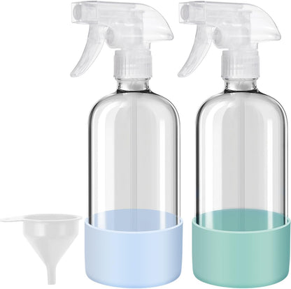 Reusable Glass Spray Bottles with Silicone Sleeves – 2 Pack (16 oz)