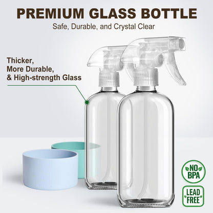 Reusable Glass Spray Bottles with Silicone Sleeves – 2 Pack (16 oz)