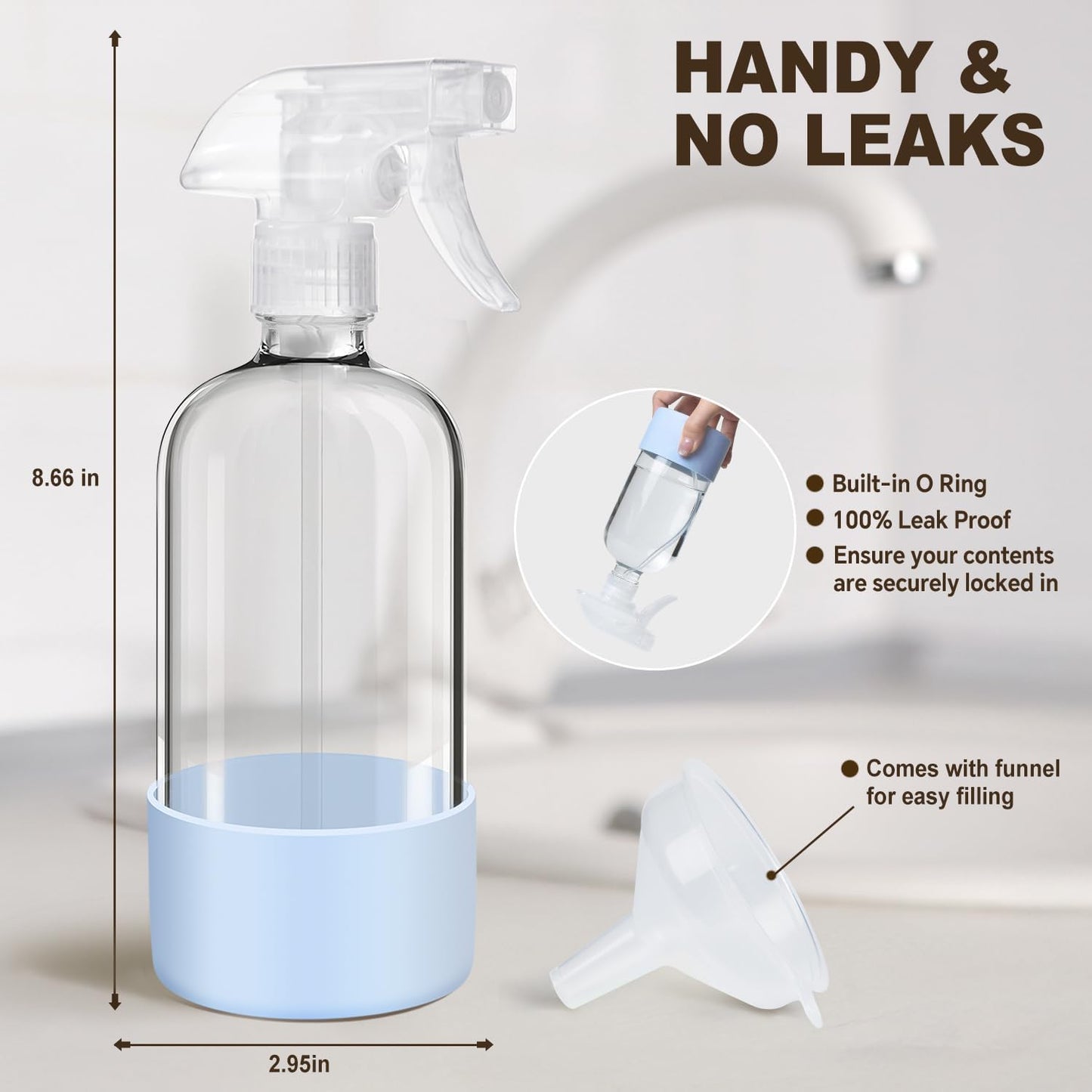 Reusable Glass Spray Bottles with Silicone Sleeves – 2 Pack (16 oz)