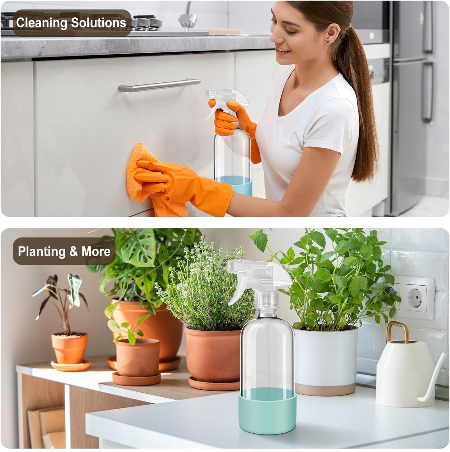 Reusable Glass Spray Bottles with Silicone Sleeves – 2 Pack (16 oz)