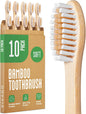 Bamboo Toothbrushes 10 Pack BPA Free Soft Bristles, Eco-Friendly Natural Wooden Toothbrush
