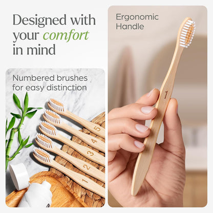 Bamboo Toothbrushes 10 Pack BPA Free Soft Bristles, Eco-Friendly Natural Wooden Toothbrush