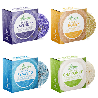 BAMBOEARTH Solid Shampoo Bar and Conditioner Effect Hair Soap  4 Pack, 100% Organic with Plant-Based Essential Oils