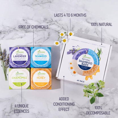 BAMBOEARTH Solid Shampoo Bar and Conditioner Effect Hair Soap  4 Pack, 100% Organic with Plant-Based Essential Oils