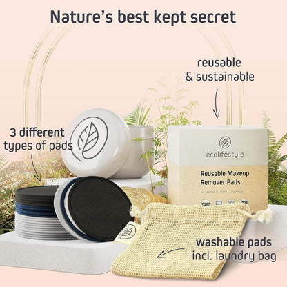 Ecolifestyle Reusable Makeup Remover Pads (20 Pack) – Reusable Cotton Rounds with Laundry Bag & Metal Storage Box