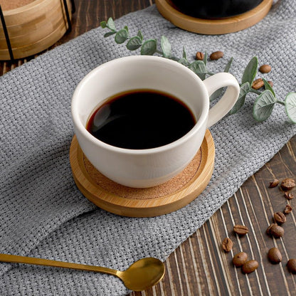 Bamboo Cork Coasters for Drinks – Absorbent Coaster Set of 6 with Holder (4.33 in)