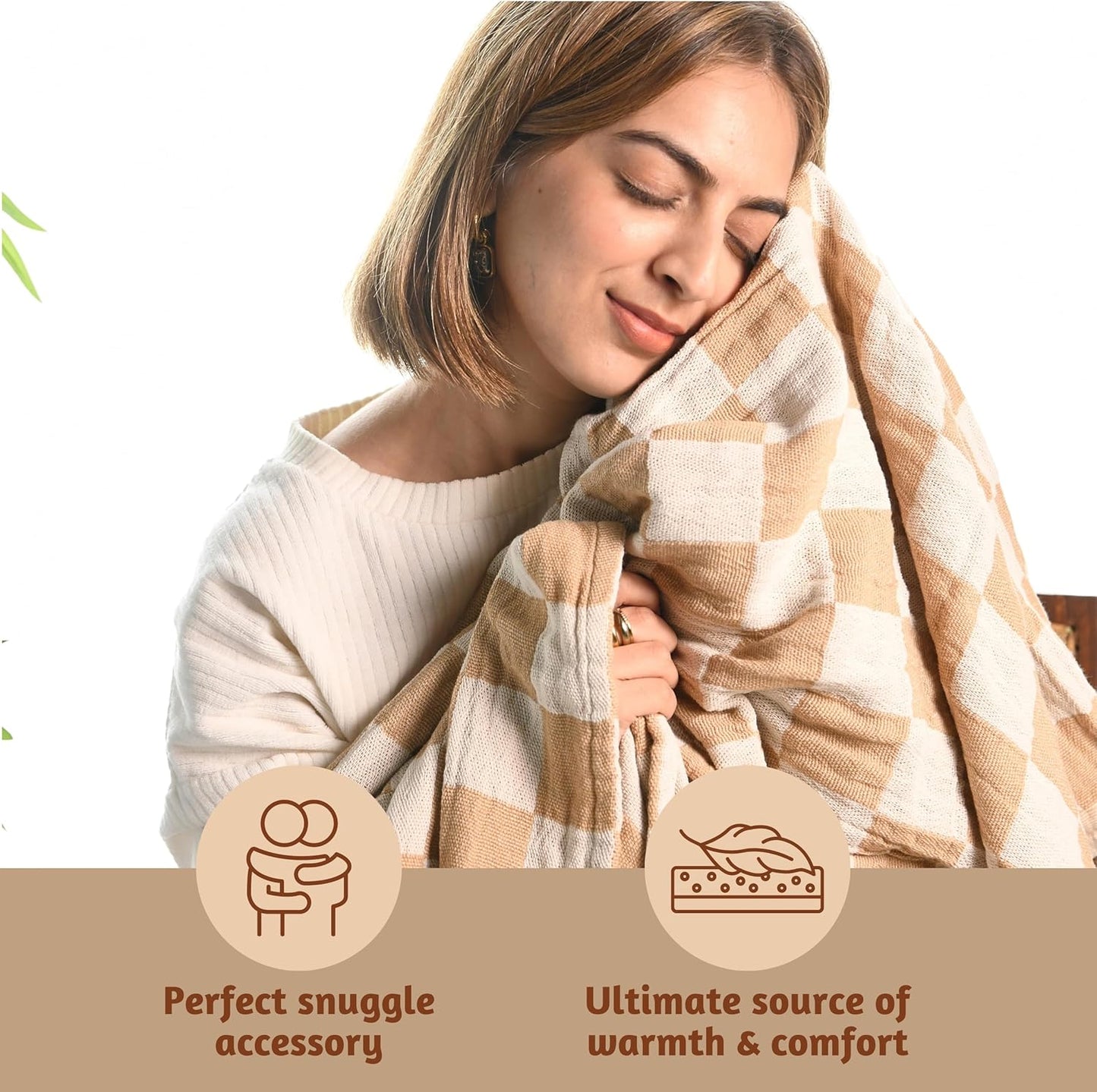 Folkulture Throw Blanket for Couch 50" x 60" – 100% Recycled Cotton Lightweight Throw (Biscuit Checks)