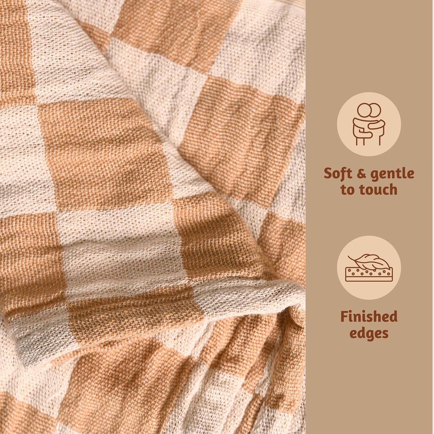 Folkulture Throw Blanket for Couch 50" x 60" – 100% Recycled Cotton Lightweight Throw (Biscuit Checks)