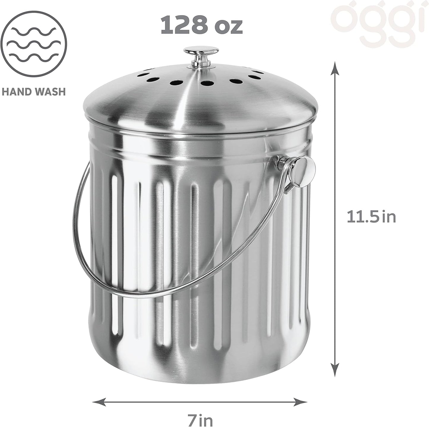 OGGI Countertop Compost Bin with Lid – 1 Gallon Indoor Compost Bin with Charcoal Filter