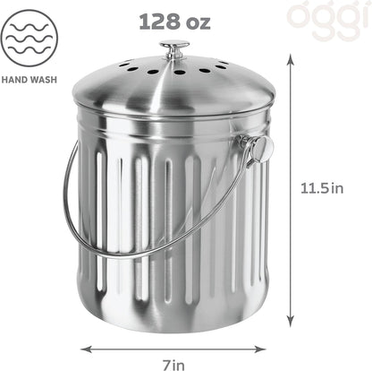 OGGI Countertop Compost Bin with Lid – 1 Gallon Indoor Compost Bin with Charcoal Filter