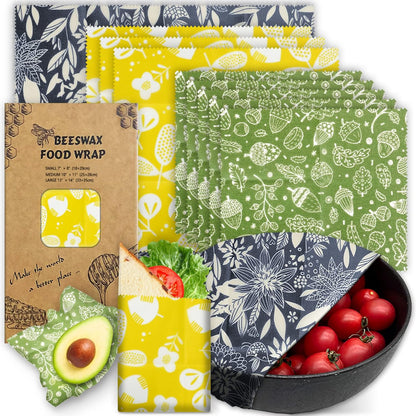 Organic Beeswax Reusable Food Wraps – 9 Pack (Flower Patterns)