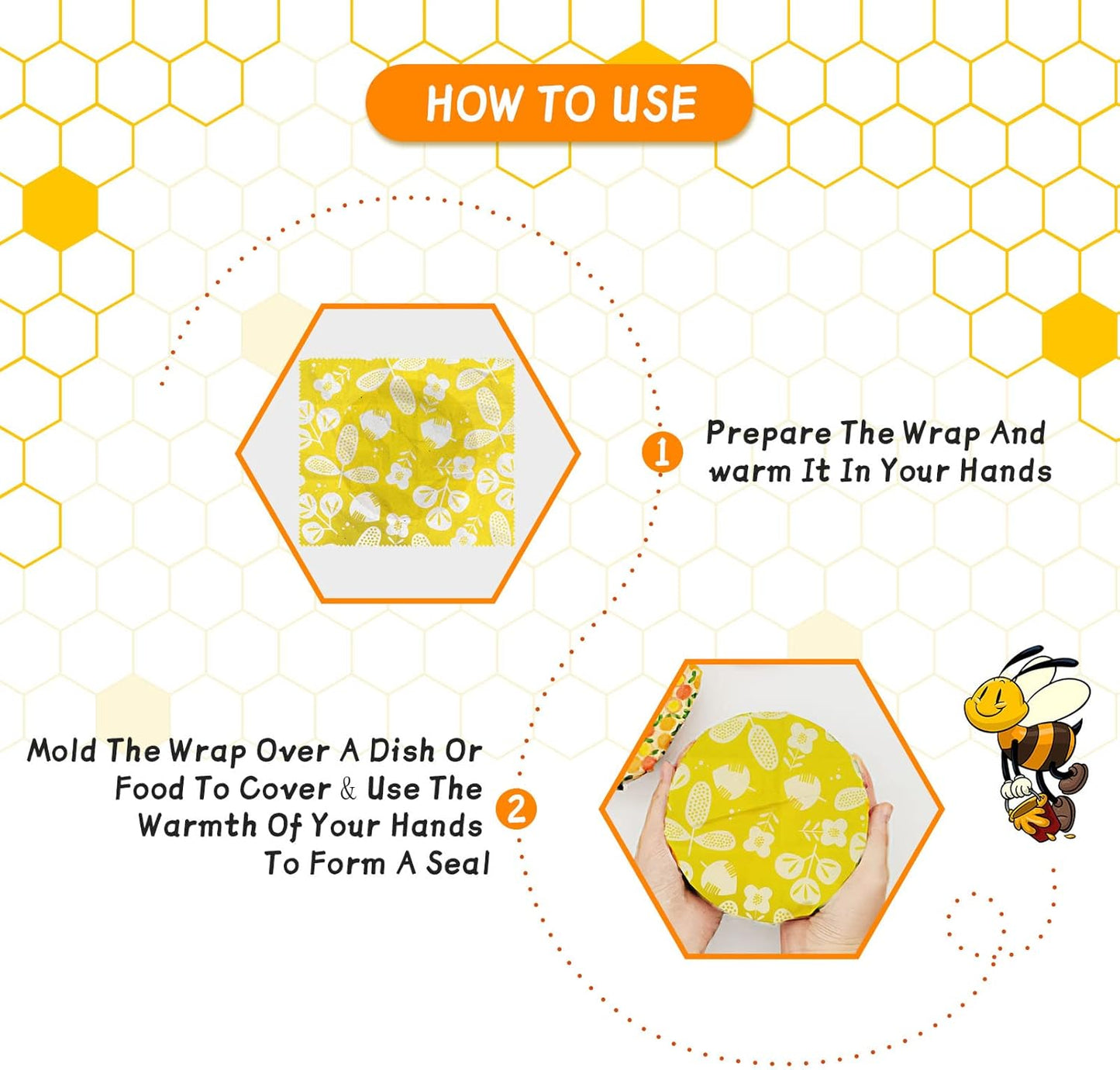 Organic Beeswax Reusable Food Wraps – 9 Pack (Flower Patterns)