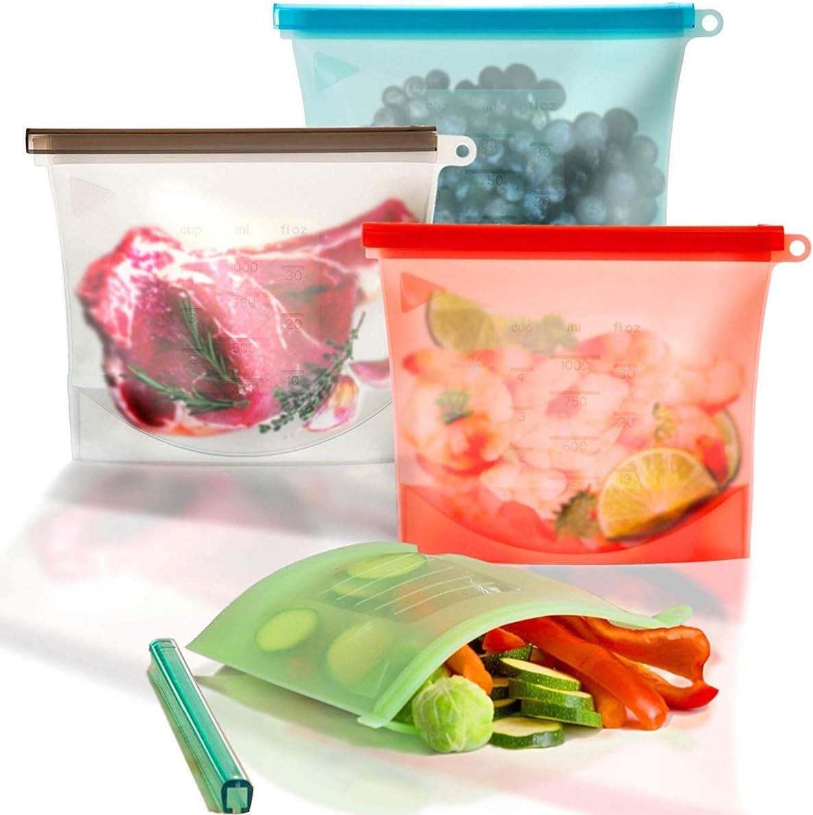 Silicone Reusable Food Storage Bags – 4 Pack (1 Liter)