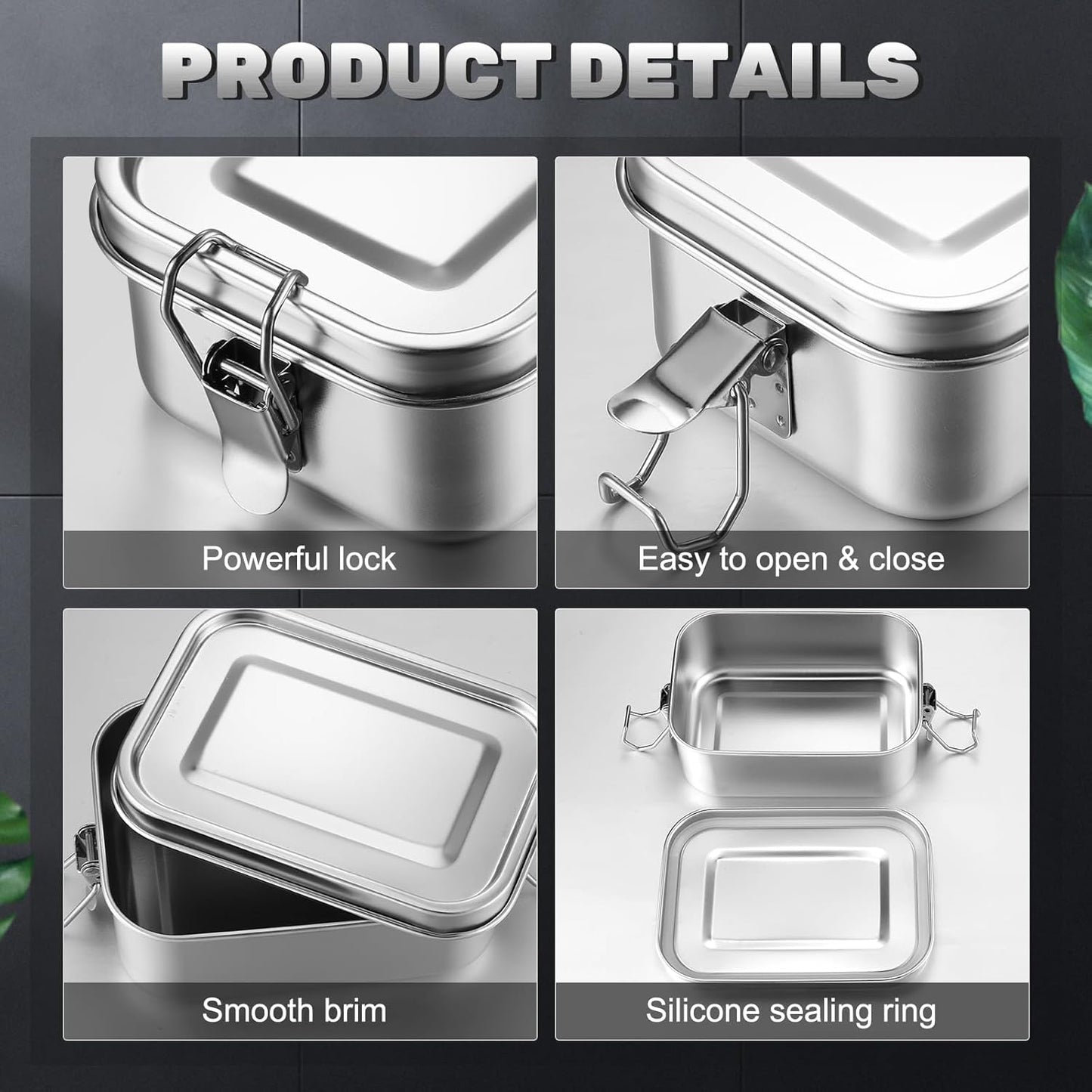 Umigy 4 Pcs Stainless Steel Food Containers | Metal Bento Lunch Box (550ml)