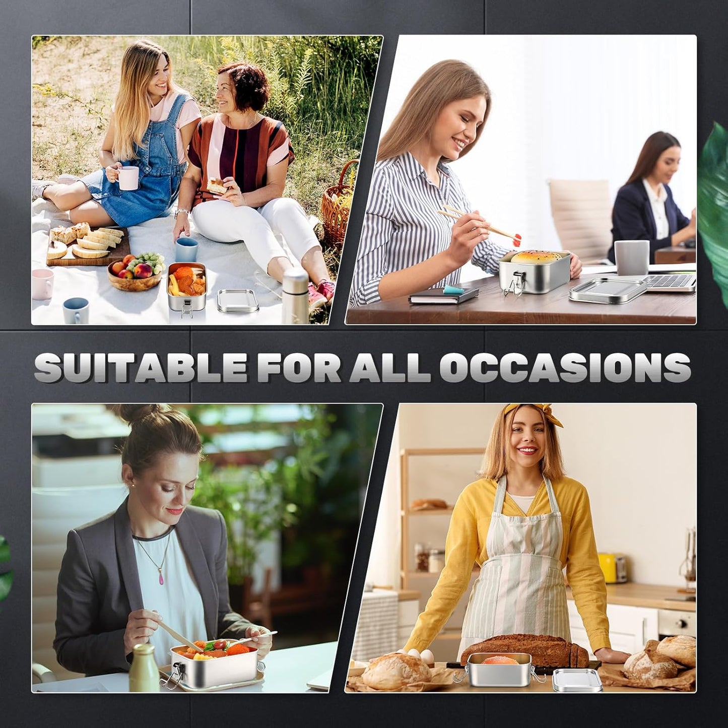 Umigy 4 Pcs Stainless Steel Food Containers | Metal Bento Lunch Box (550ml)